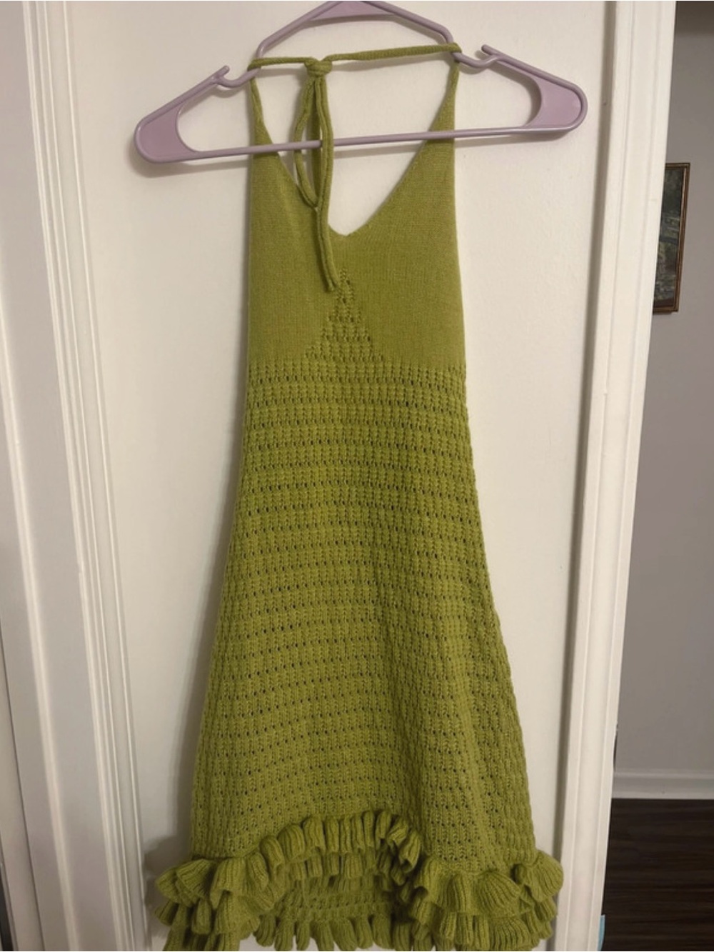 Green Knit Halter Dress with Ruffle Hem